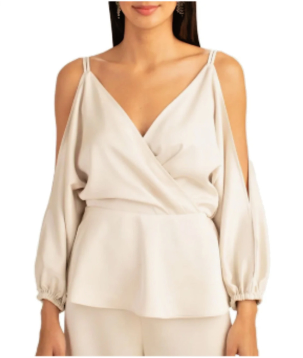 Trina Turk Champagne Satin Cold Shoulder Blouse Size Extra Small